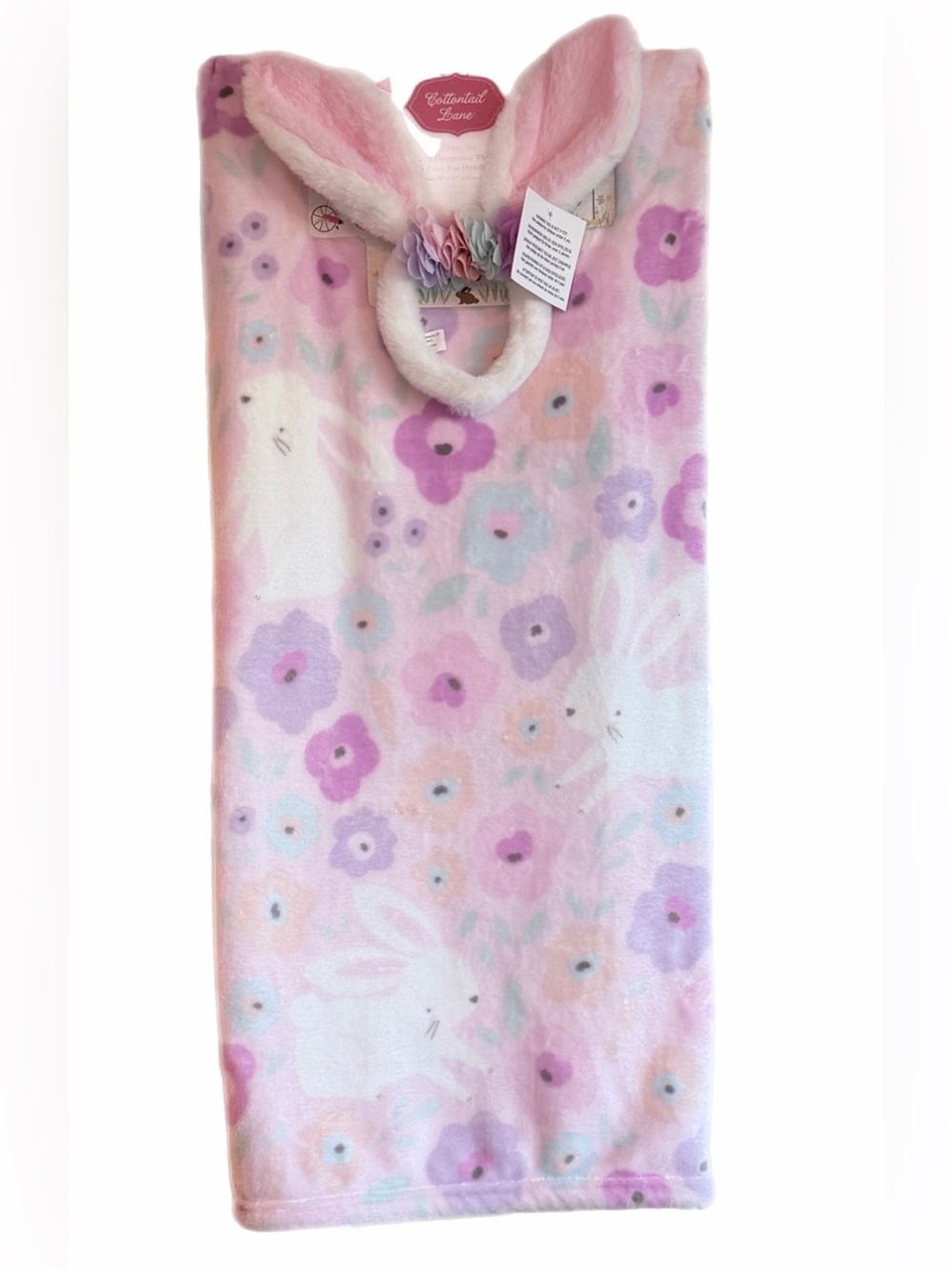 Soft Plush Pink/Purple/Pastel Bunny Throw Blanket & Floral Bunny Headband